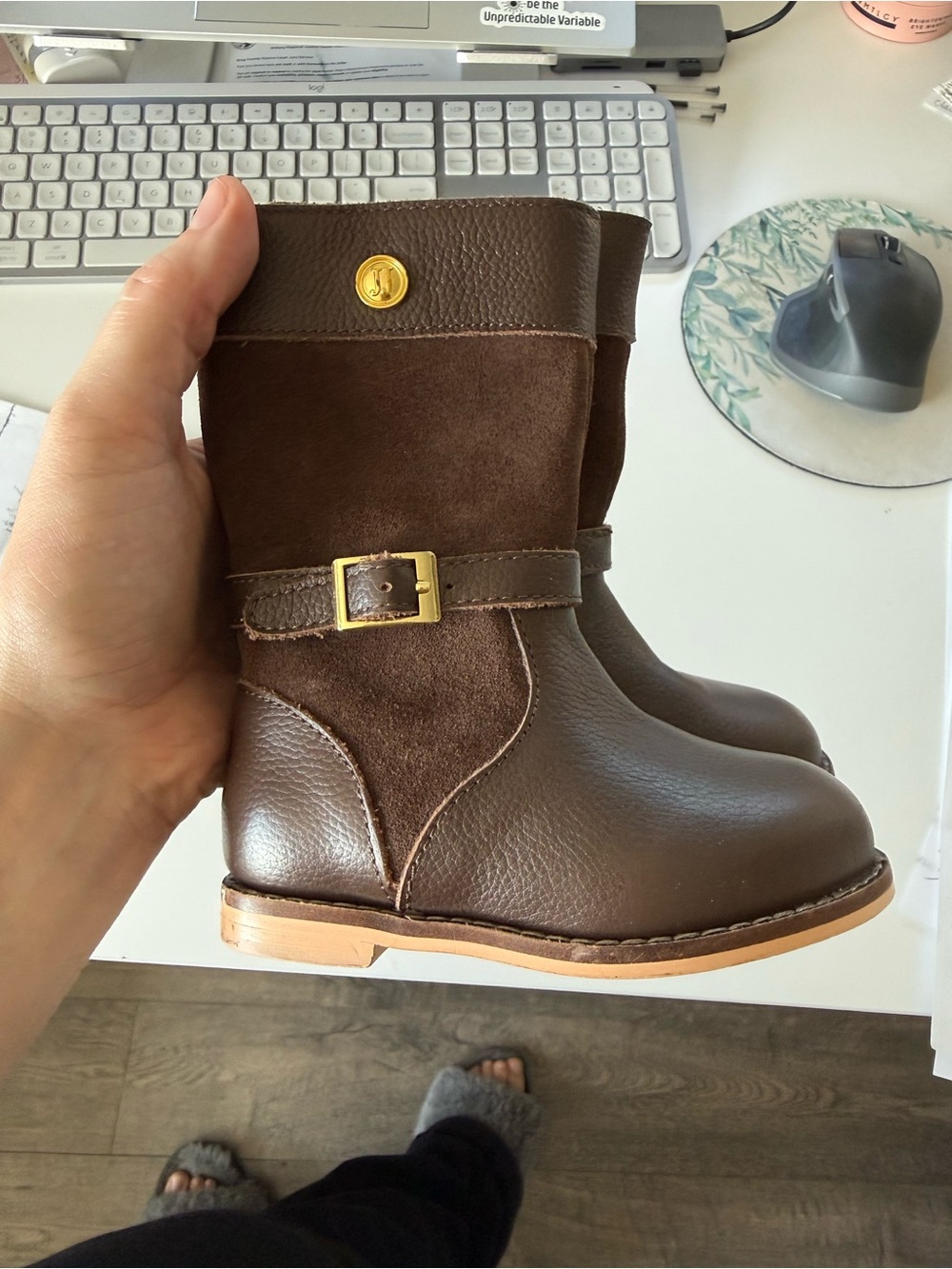 Janie and Jack Kids Brown Leather & Suede Boot with Buckle, size 4